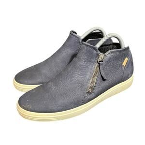 ECCO Women's Soft 7 Side Zip Bootie Sneaker Marine Nubuck Leather EU 40 US 9-9.5